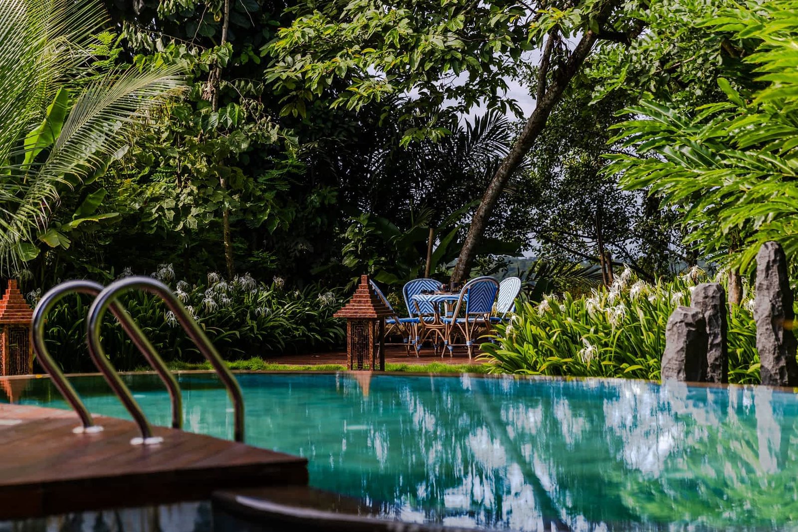 Pool side view of river villa