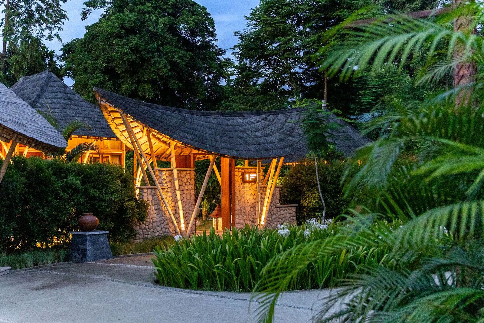 night view of river villa entrance